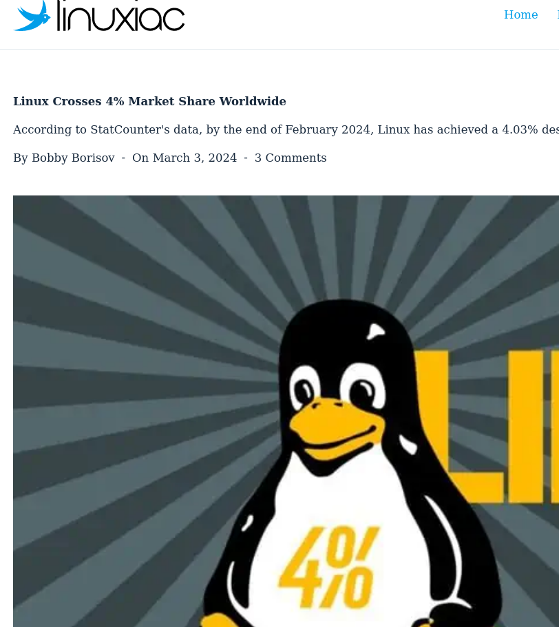 Linux Crosses 4% Market Share Worldwide