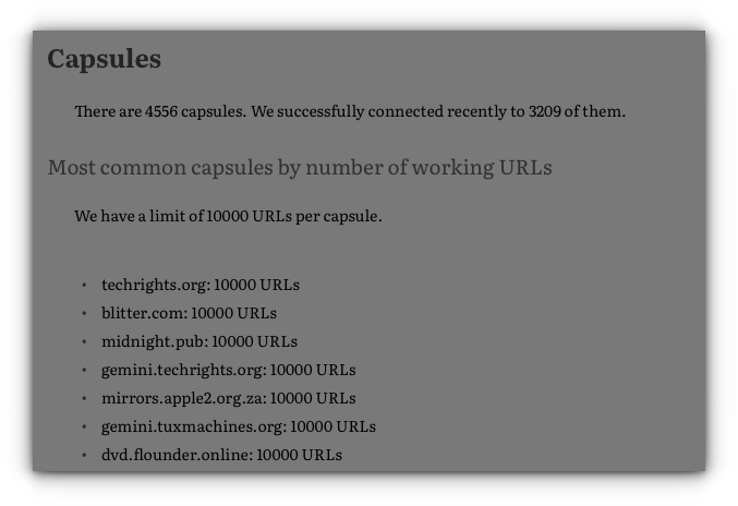 There are 4556 capsules. We successfully connected recently to 3209 of them.