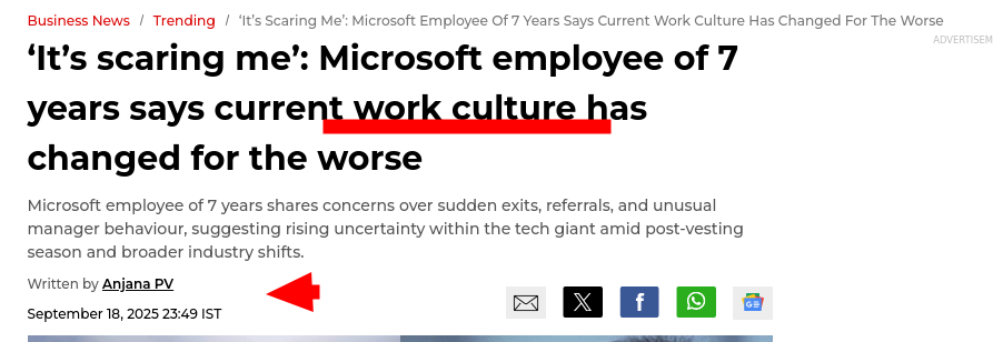 ‘It’s scaring me’: Microsoft employee of 7 years says current work culture has changed for the worse