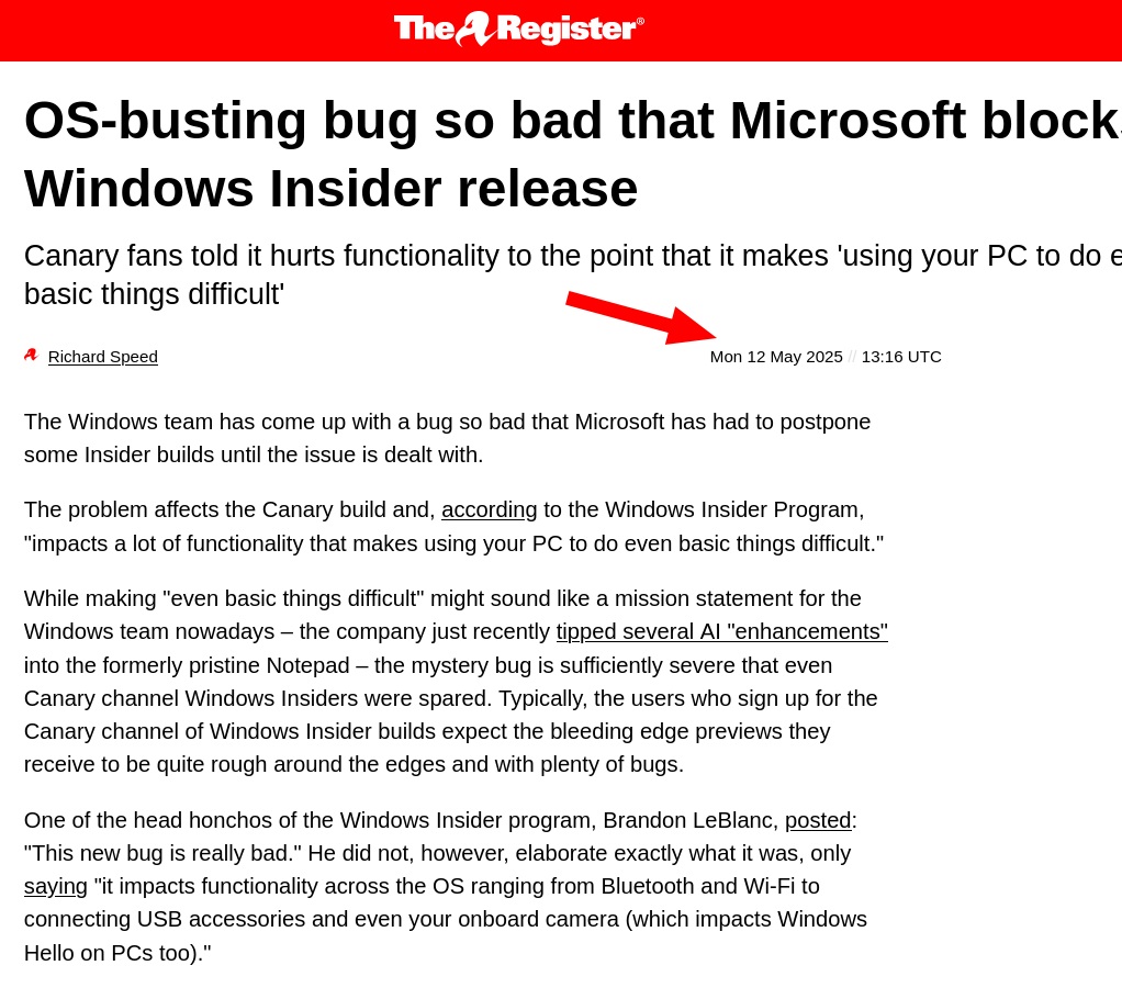 OS-busting bug so bad that Microsoft blocks Windows Insider release