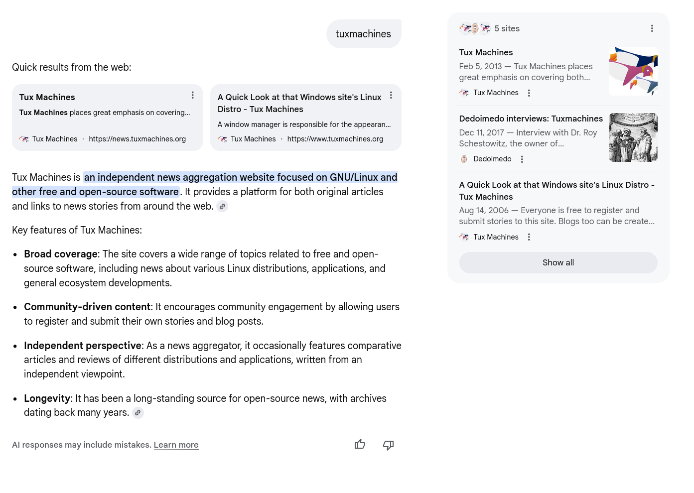 Tux Machines is an independent news aggregation website focused on GNU/Linux and other free and open-source software. It provides a platform for both original articles and links to news stories from around the web.
