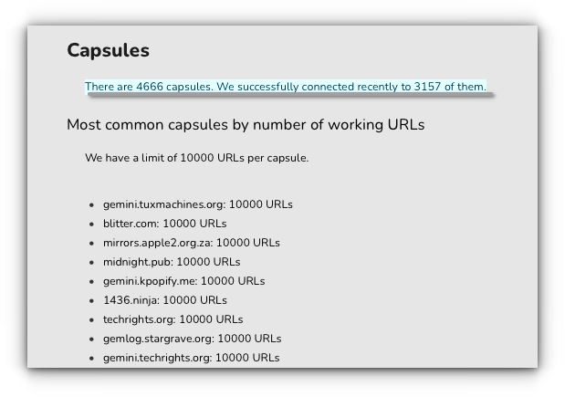 There are 4666 capsules. We successfully connected recently to 3157 of them.