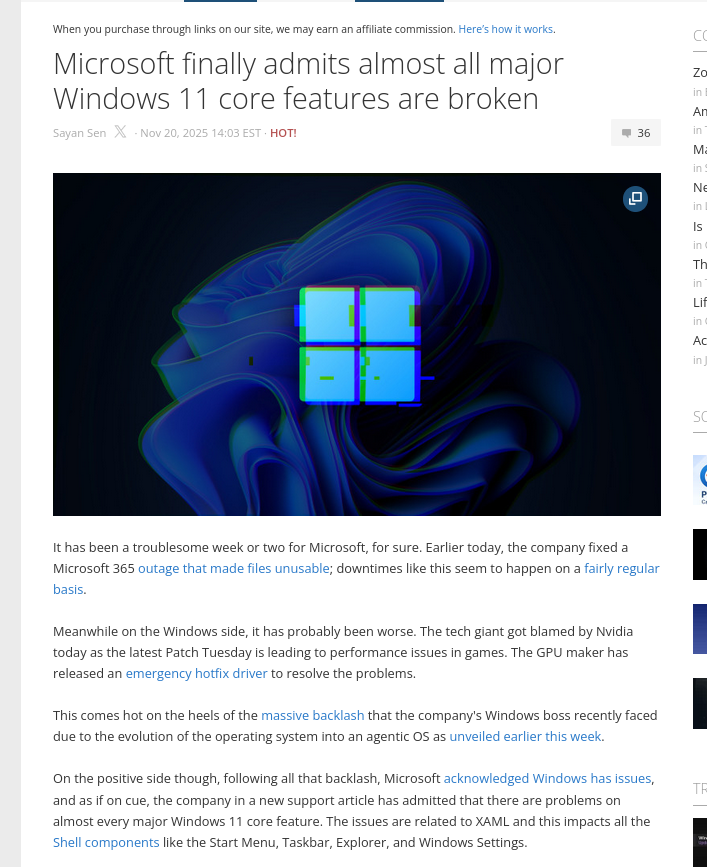 Microsoft finally admits almost all major Windows 11 core features are broken