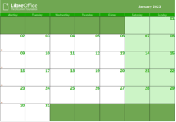 LibreOffice Calc calendar