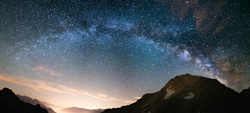 milky way arch starry sky alps panoramic view astro photography stargazing light pollution valley