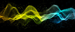 3d abstract sound waves design with flowing particles