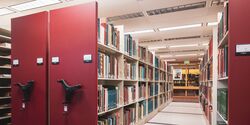 books on library shelves