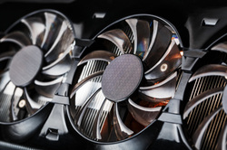 game video card cooler blades selective closeup focus