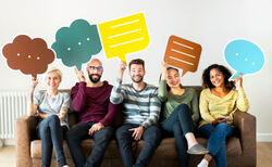 group diverse people with speech bubble icon