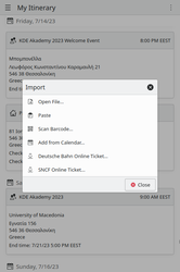 kde itinerary import actions