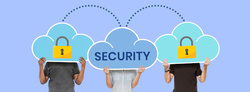 people holding cloud network security symbols