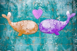 Cute Watercolor Whales: Two whales in love