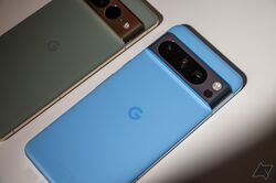 google pixel 8 pro blue back next to pixel