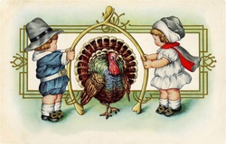 Thanksgiving Card Vintage Old: Thanksgiving greetings card postcard with turkey old antique vintage illustration