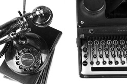 Typewriter With Books And Phone