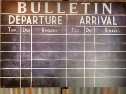 Vintage Chalk Bulletin Board: Departure and arrival times on old chalk board