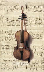 Violin Sheet Music Vintage Art: Violin fiddle old antique vintage art illustration picture from two old antique pictures put together