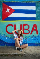 Cuba Flag, Woman