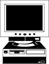 Illustration of a black and white desktop computer.