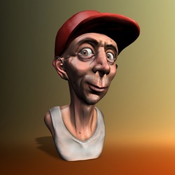 3d drawing of a funny guy head with hat isolated on gradient background