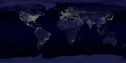 Lights from population centers around the world as seen at night from outer space