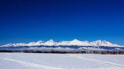 Panorama photo of High Tatras in winter in Slovakia