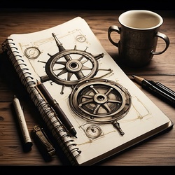 Two compass drawings in a notebook vintage illustration