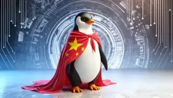 tux covered by Chinese flag