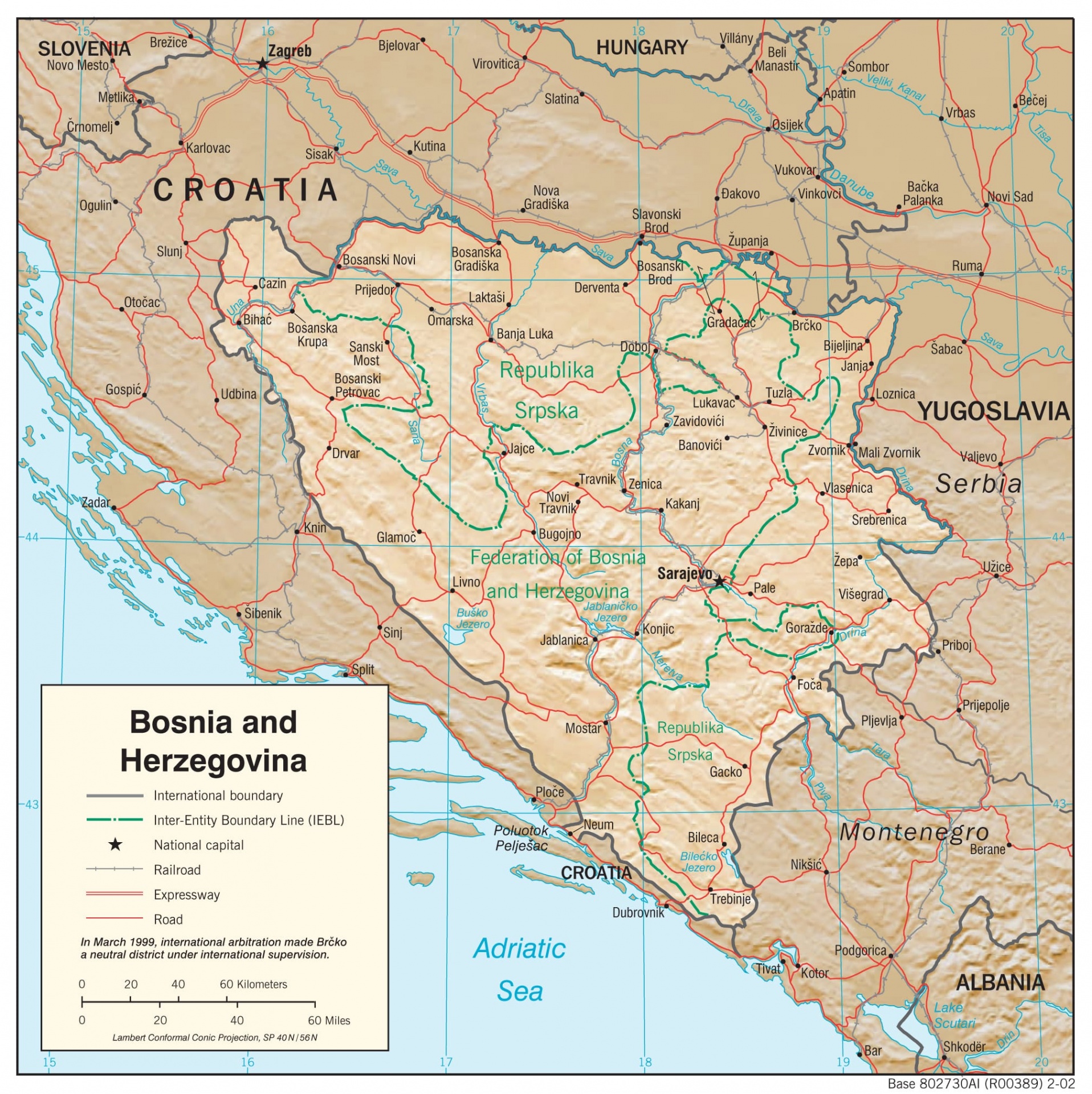 Bosnia and Herzegovina Physiography Map