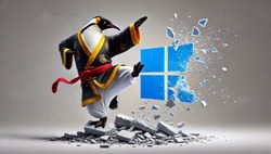 tux delivers a kung fu kick to Windows 11