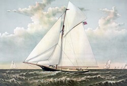 Public domain vintage painting of Yacht Gracie of New York racing on the high seas