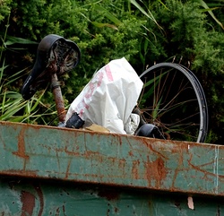 Old Bicycle In Skip