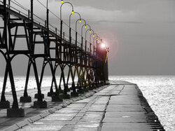 B and W with color enhancements of the lighthouse on the south pier in South Haven, MI.