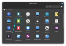 Extensions option in settings