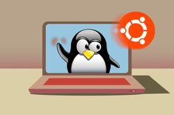 penguin waving goodbye to the ubuntu logo