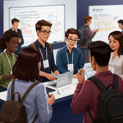 cartoon representation of people collaborating