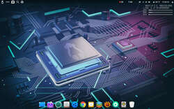 A screenshot of Modicia O.S, with the Cinnamon desktop environment and its Conky-like system monitoring in the upper right