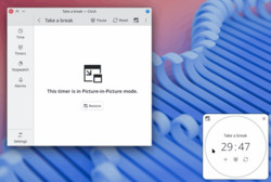 KClock showing a timer popped out in a PIP window