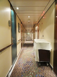 Hallway in the cabin area of a cruise ship