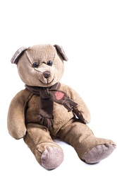 Happy retro Bear toy With Red Heart Isolated On the White Background