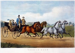 Beautiful vintage painting of four horses pulling carriage