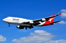 Qantas airlines Boeing 747 jet in the process of landing