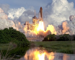 Atlantis space shuttle lifts off the launch pad