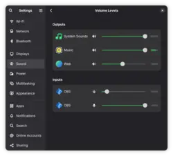 GNOME Settings volume levels