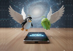 angel penguin and angel bugroid watching opensource phone