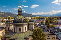 Saint Erhard church and other buildings from above in Salzburg, Austria
