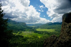 Hidden green valley lies in the mountains of northern New Mexico