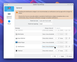 system tray settings