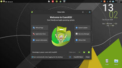 The Yelena Hello screen greets users first when booting CuerdOS 2.0 Skycatcher