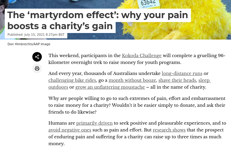 The ‘martyrdom effect’: why your pain boosts a charity’s gain